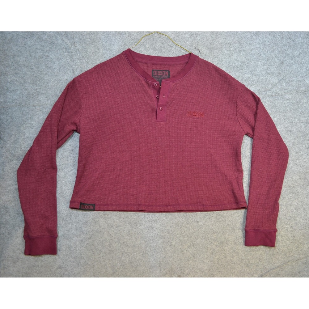 Dixxon Thermal Henley Shirt Womens 2XL Red Cropped Long Sleeve Knit Casual